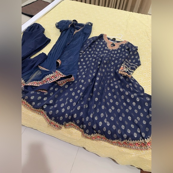 Maria. B. Navy Blue Embroidered Anarkali Suit - Picture 7 of 11